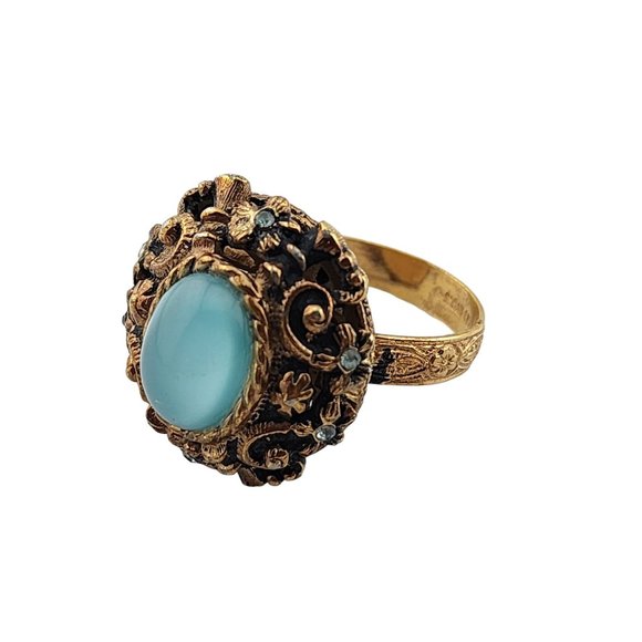 Vintage Glass & Brass Raised Adjustable Ring (A3253) - Picture 2 of 5